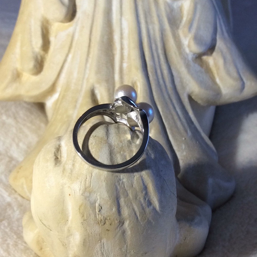 Pearl Bypass Ring 10K White Gold Vintage 1977 - Picture 4 of 7